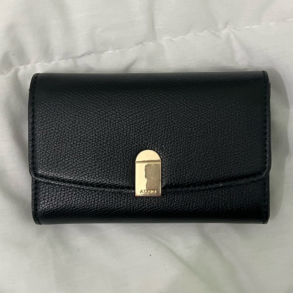 Aldo Elegant Black Wallet with Gold Accent